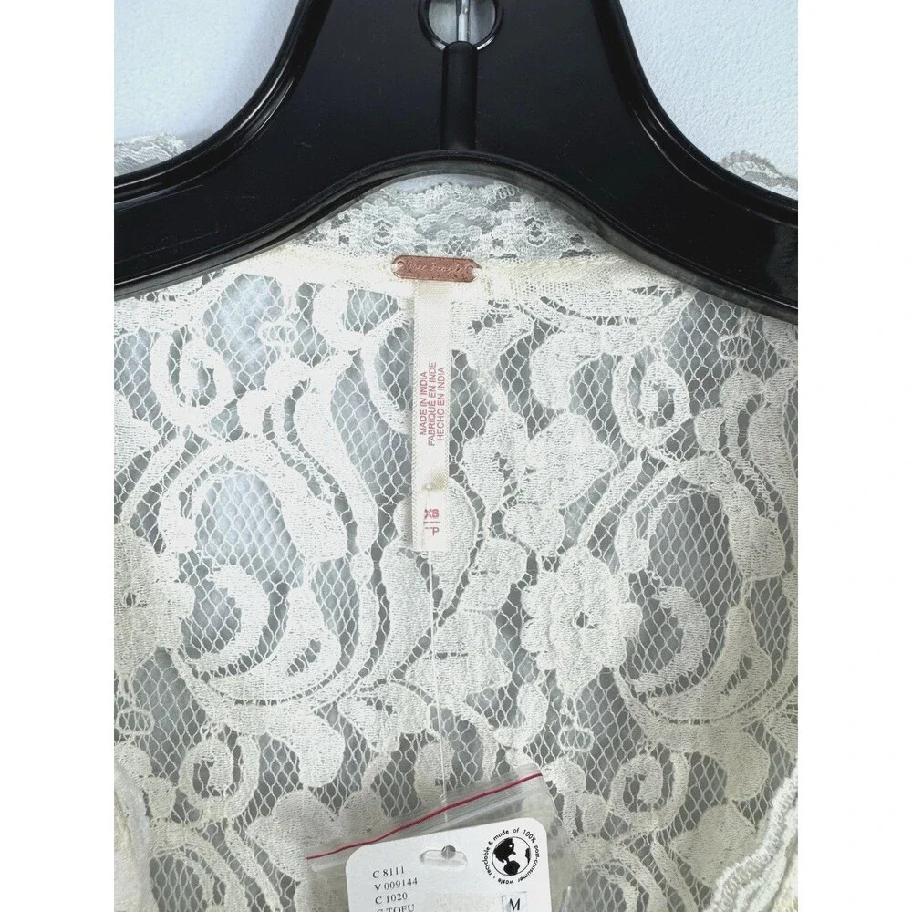 NWT Free People XS Ivory Lace Long Sleeve V-Neck Top Feminine Coquette Boho